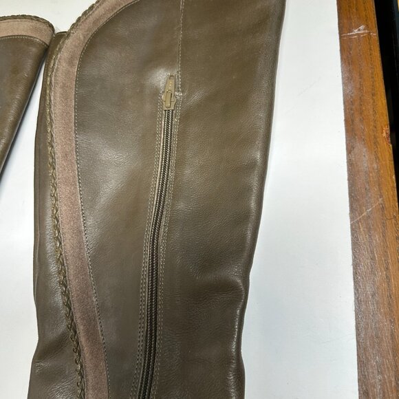 Naughty Monkey Knee High Leather Riding Boot in Olive w/ side zipper size 8.5 - Picture 5 of 14